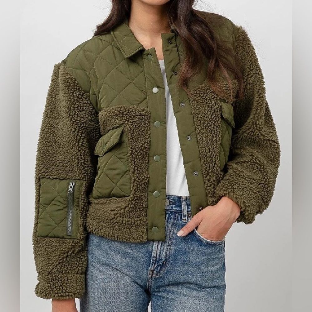 Rails Jacket Women’s Large Peyton Olive Green Quilted Fleece Shearling Teddy NWT